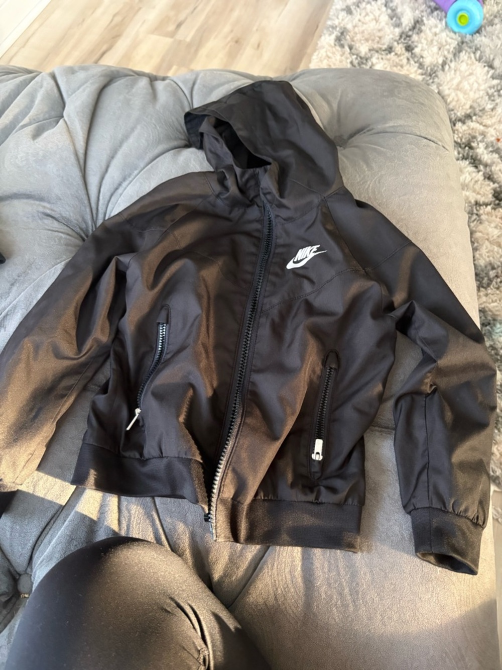 Nike Black Hooded Zip-Up Jacket with White Swoosh 3T